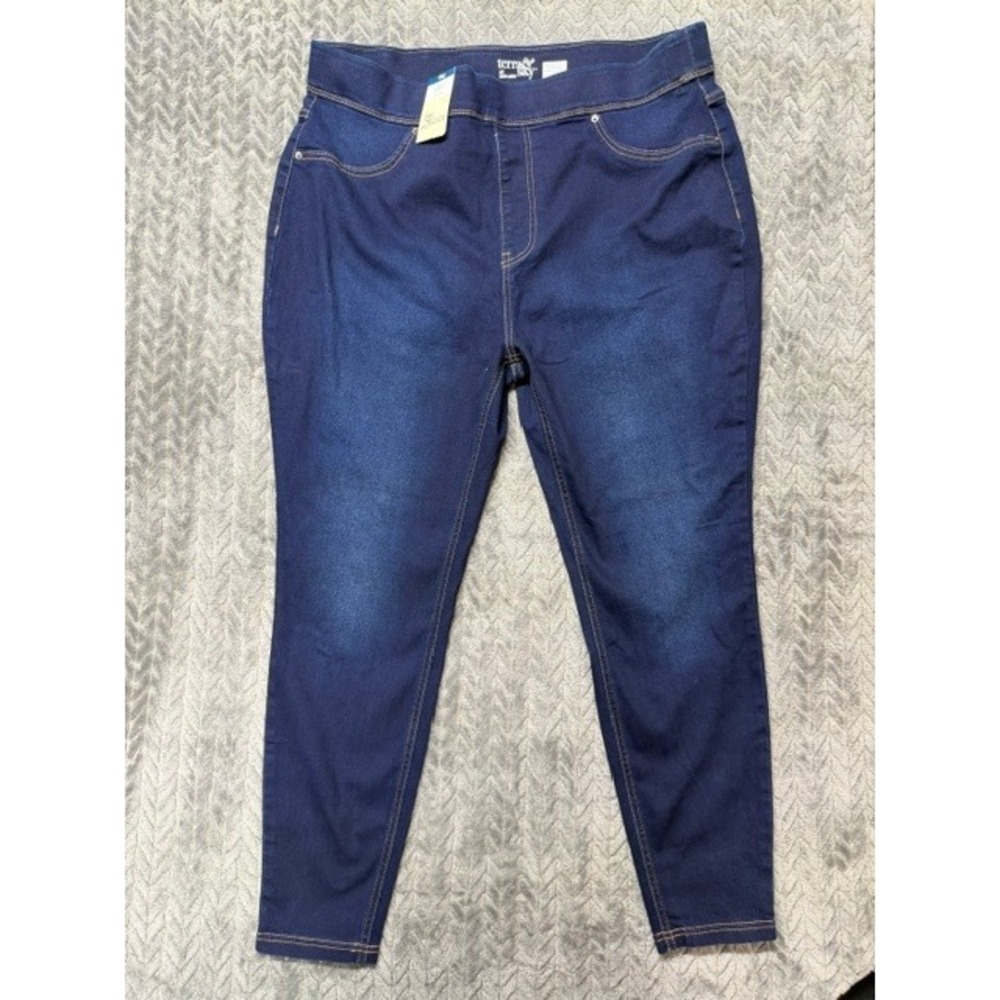 Terra & Sky Womens 1X 16W-18W Dark Wash Pull On Jeggings Indigo Stretch 0589